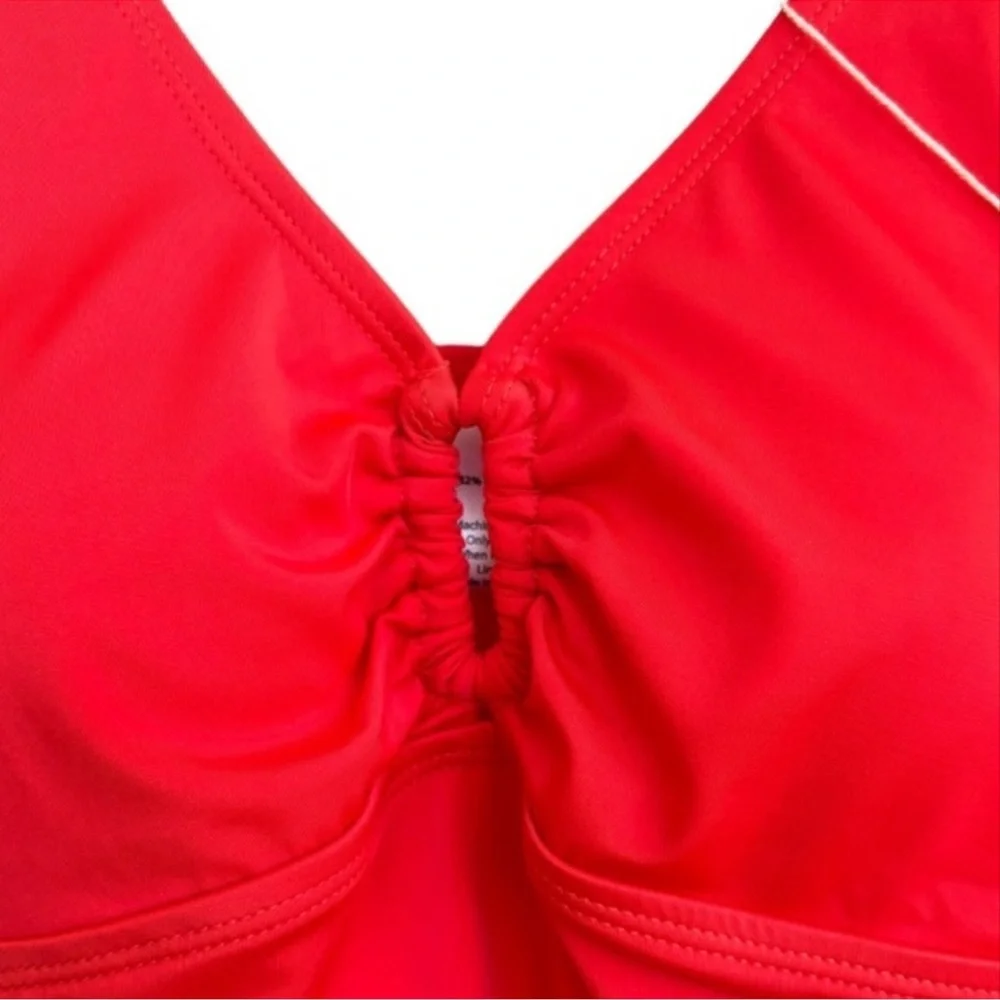 Swimsuit Slimming One Piece Plunge V Neckline Sunset Coral Red Orange Size Small
